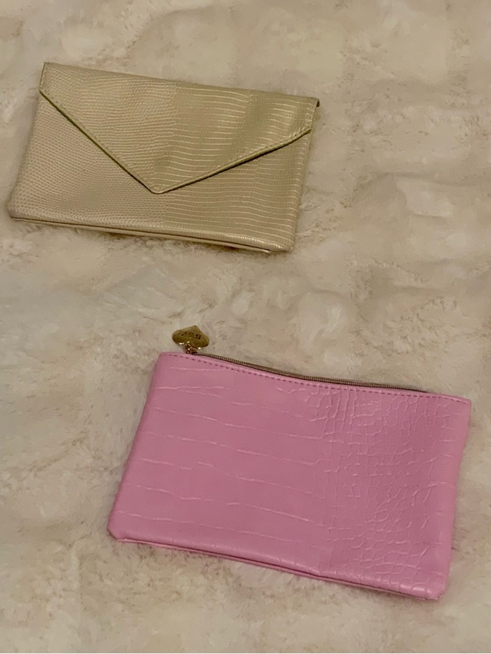Ipsy Pink Reptile-Texture Cosmetic Pouch Set